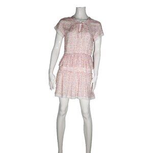 Promesa Women's Size Small Pink Dress Floral Short Sleeve Tiered Layered Mini
